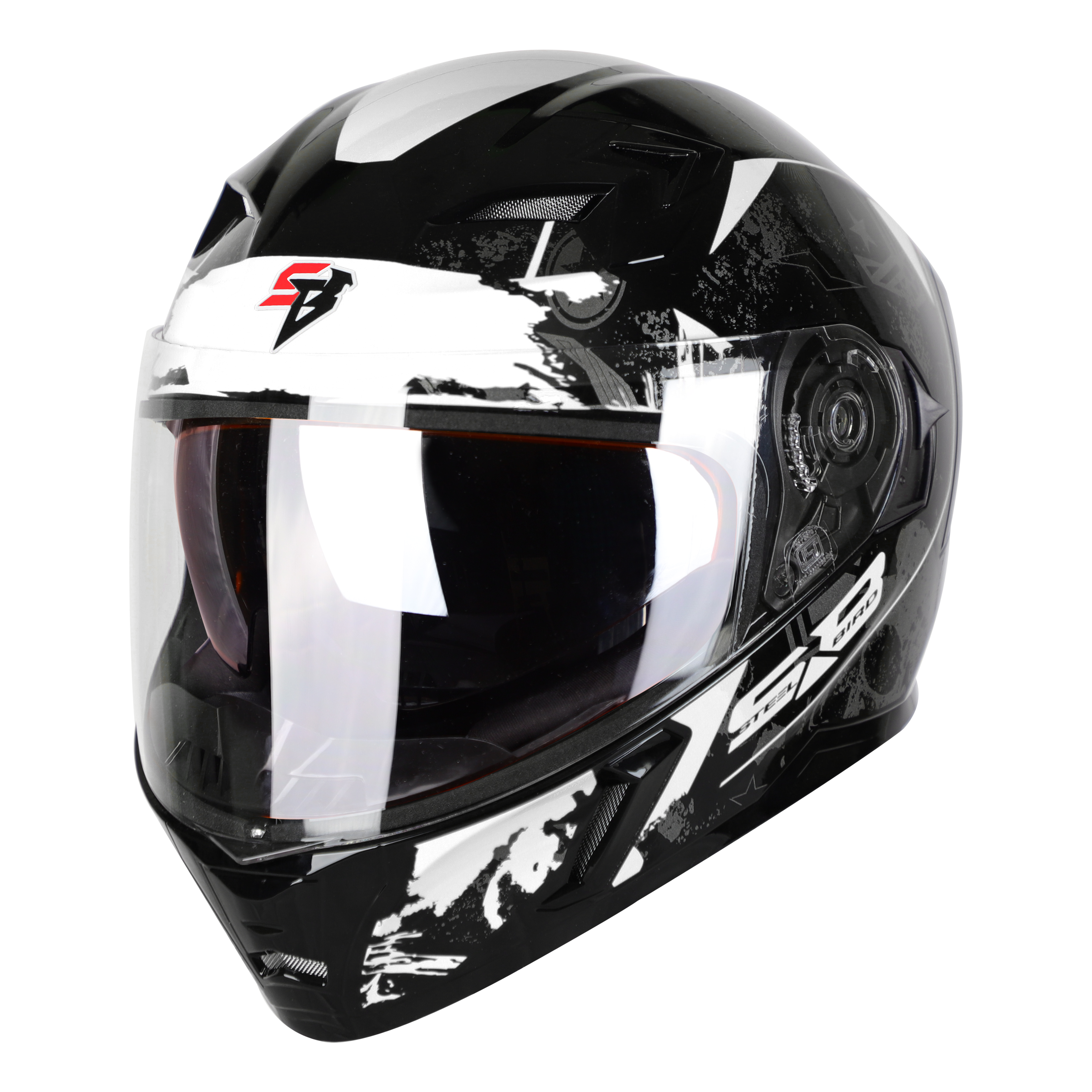 SBA-21 COMBAT GLOSSY BLACK WITH WHITE (WITH IINNER SHIELD & HIGH-END INTERIOR)